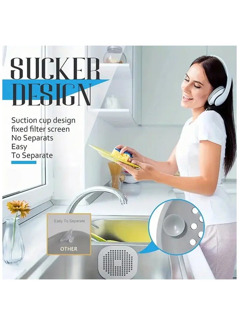 إسكدنيا 4 قطع من واقيات البالوعات المصنوعة من السيليكون مع مصاصة، غطاء بالوعة مربع لفلتر تصريف أرضية الحمام، غطاء بالوعة الدش، مصفاة الحوض، غطاء تصريف حوض الاستحمام للمطبخ والحمام - أبيض، رمادي - Image 3