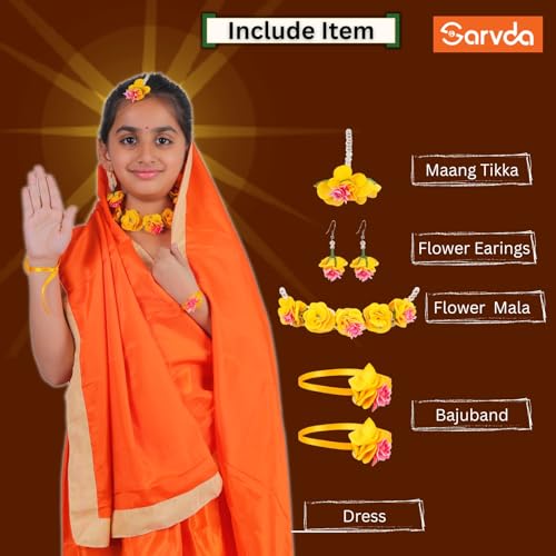 Sarvda Vanwasi Sita Costume for Girls | Pre-Stitched Ready-to-Wear Saree with Jewelry | Ideal for Fancy Dress, Mythology, and Mata Roles (Durga, Laxmi, Meera) (7 Years-8 Years) - Image 2