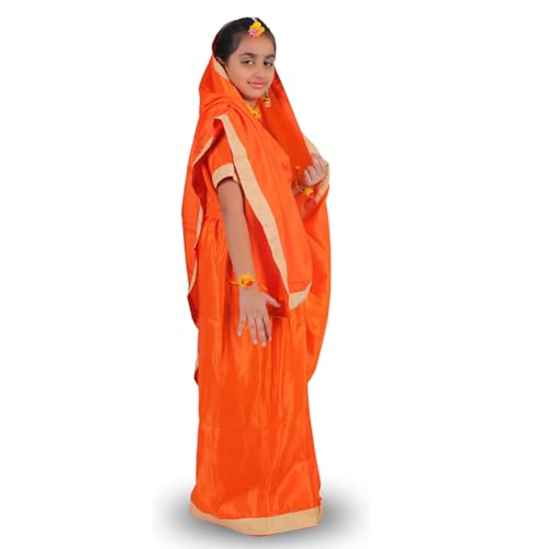 Sarvda Vanwasi Sita Costume for Girls | Pre-Stitched Ready-to-Wear Saree with Jewelry | Ideal for Fancy Dress, Mythology, and Mata Roles (Durga, Laxmi, Meera) (7 Years-8 Years) - Image 4