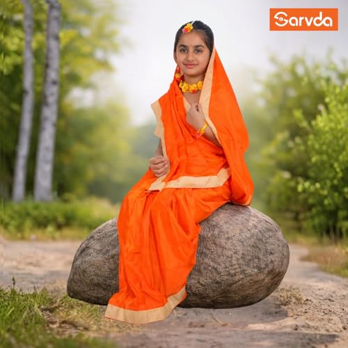Sarvda Vanwasi Sita Costume for Girls | Pre-Stitched Ready-to-Wear Saree with Jewelry | Ideal for Fancy Dress, Mythology, and Mata Roles (Durga, Laxmi, Meera) (7 Years-8 Years) - Image 5
