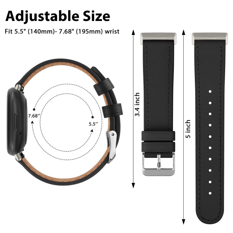 Meliya Leather Bands Compatible with Fitbit Versa 4 Bands/Fitbit Versa 3 Bands/Sense 2 Bands/Fitbit Sense Watch Bands for Women Men, Classic Genuine Leather Wristband Straps (Black) - Image 2
