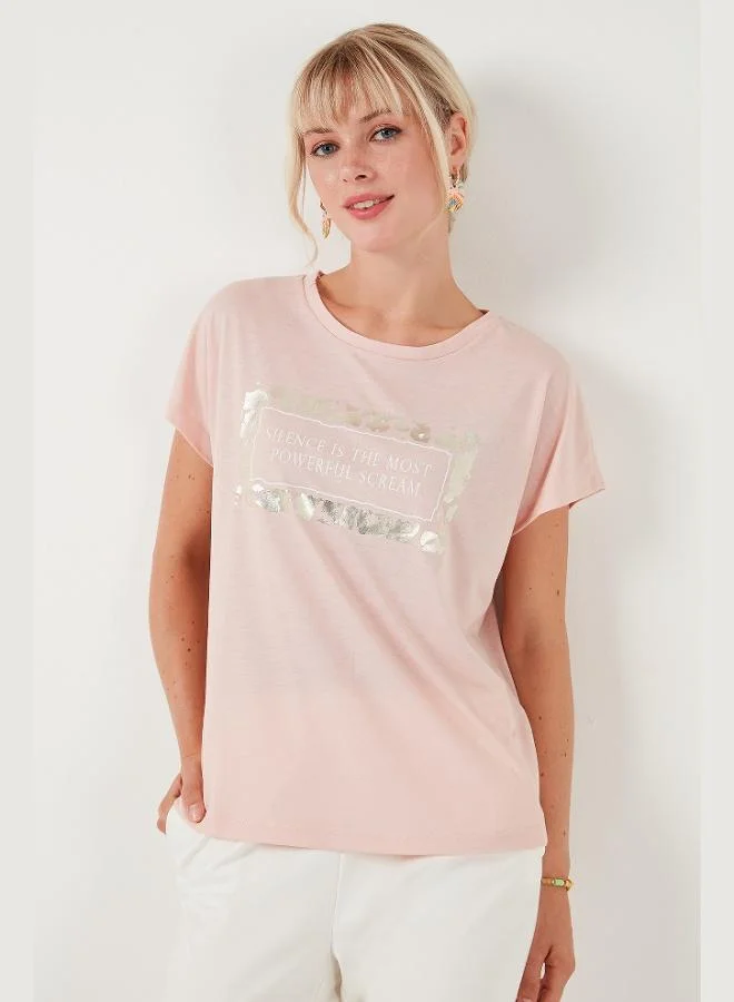 Lela Lela Printed Crew Neck Regular Fit T-Shirt Women's T-Shirt 6671007