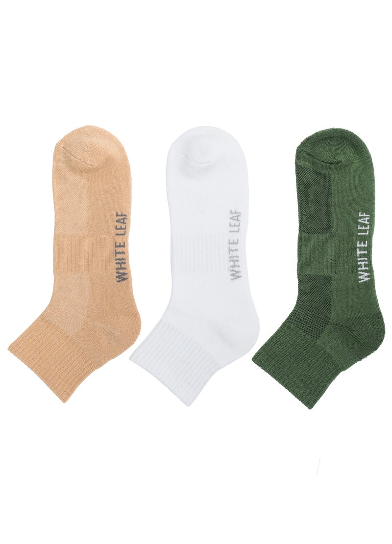 White Leaf Full Terry Ankle Socks – Soft Cotton Blend, Odor Control, Moisture-Wicking, Anti-Bacterial Protection – OEKO-TEX & ECAS Certified – Available in Green, Cream, and White - Image 1