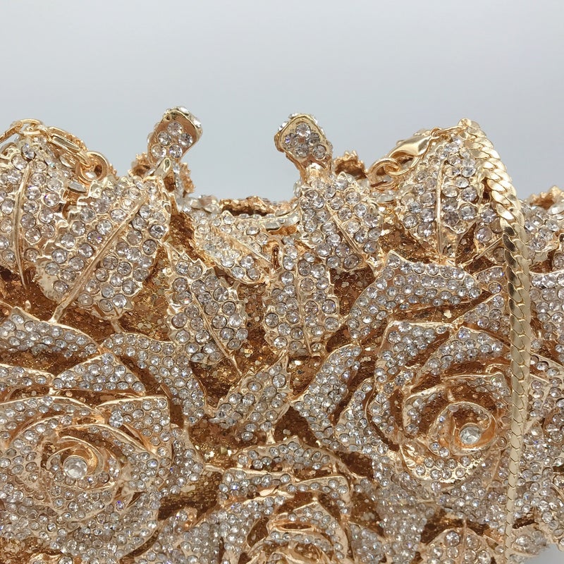 Carefully Selected Hollow Rose Diamond Dinner Bag Metal Hard Box Evening Dress Women'S Bag Banquet Diamond Clutch Bag - Image 4