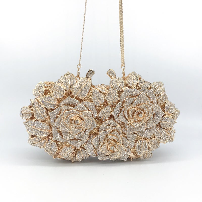 Carefully Selected Hollow Rose Diamond Dinner Bag Metal Hard Box Evening Dress Women'S Bag Banquet Diamond Clutch Bag - Image 3