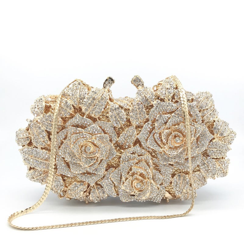 Carefully Selected Hollow Rose Diamond Dinner Bag Metal Hard Box Evening Dress Women'S Bag Banquet Diamond Clutch Bag - Image 2