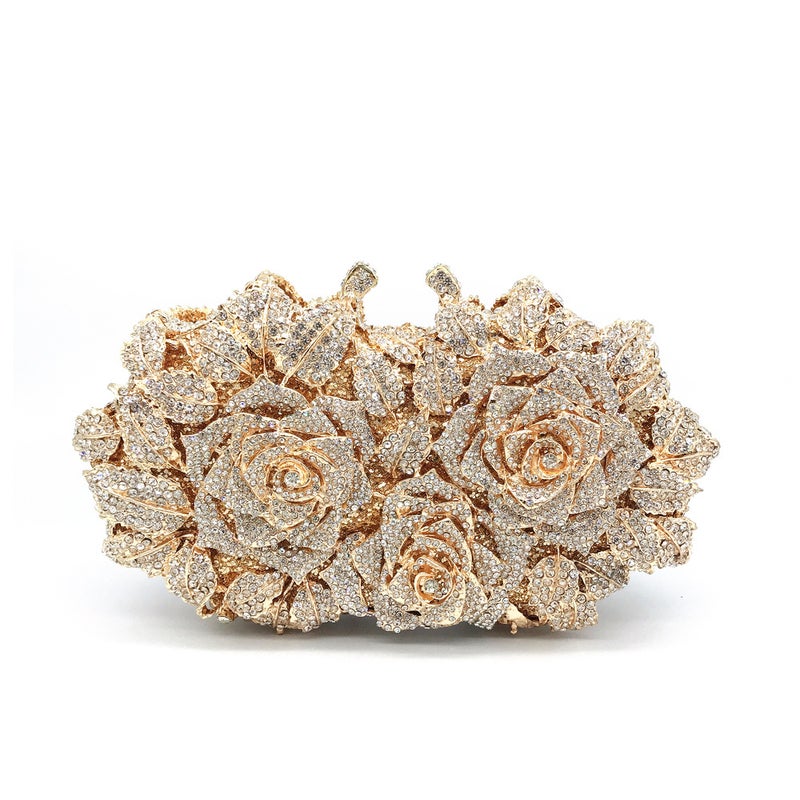 Carefully Selected Hollow Rose Diamond Dinner Bag Metal Hard Box Evening Dress Women'S Bag Banquet Diamond Clutch Bag - Image 1