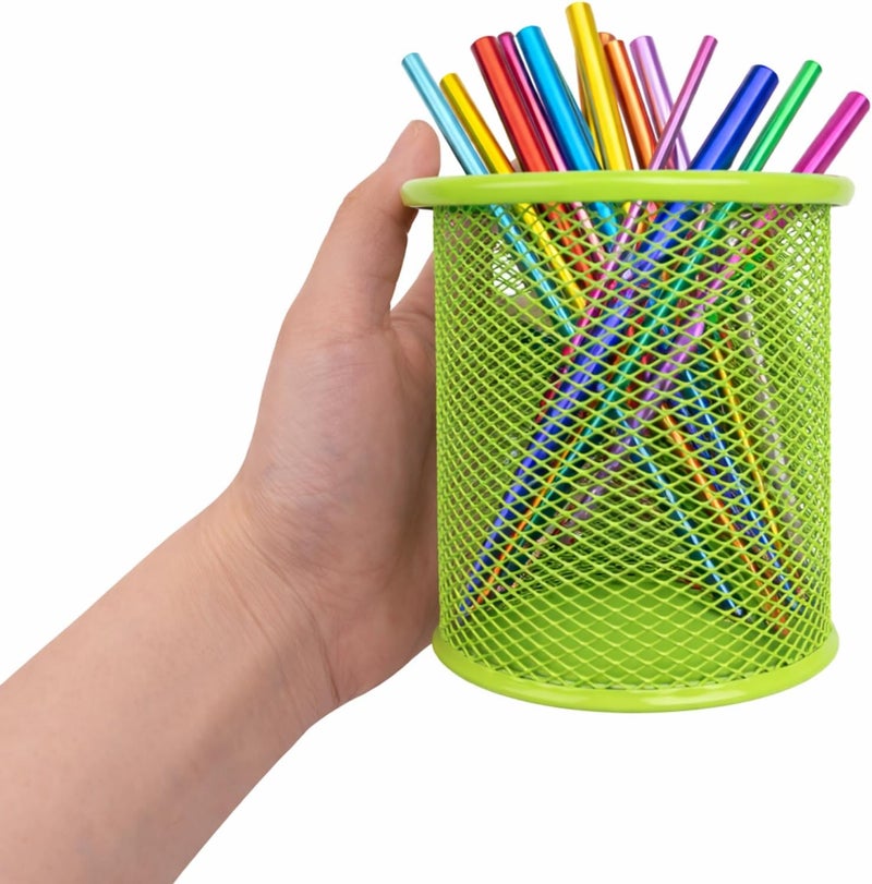AL FAKHAMA Wire Mesh Pen Holder Cup | Desk Pencil Cup Organizer for Office, Home & School (Green) - Image 3