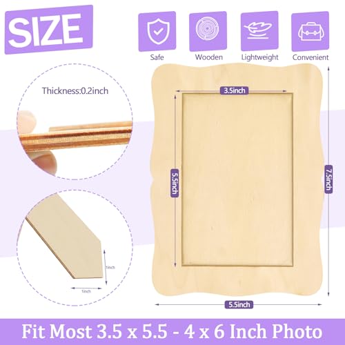 RYKOMO 20 Pack Wooden Picture Frames for Crafts, 4 x 6 Inch DIY Wood Picture Frames Unfinished Photo Frame for Valentine's Day Gift Birthday Party Wood Decor, Father's Day, Mother's Day Gift(Wave Shape) - Image 2
