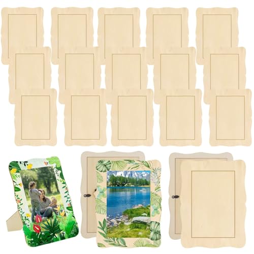 RYKOMO 20 Pack Wooden Picture Frames for Crafts, 4 x 6 Inch DIY Wood Picture Frames Unfinished Photo Frame for Valentine's Day Gift Birthday Party Wood Decor, Father's Day, Mother's Day Gift(Wave Shape) - Image 1