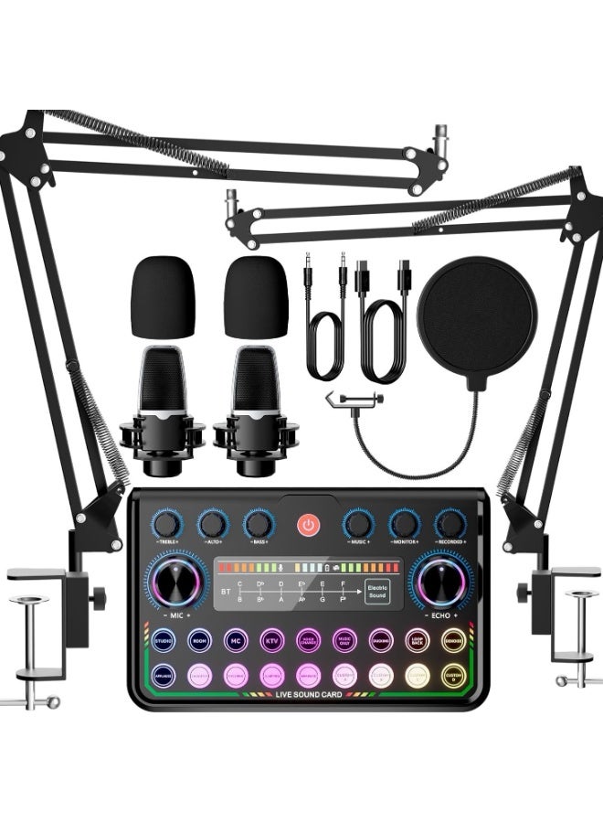 حزمة معدات البودكاست، واجهة صوتية كاملة مع ميكروفون مكثف للهواتف الذكية والكمبيوتر، بطاقة صوت حية قابلة للتوصيل والتشغيل، مثالية للبث، والغناء، ويوتيوب، والألعاب - Image 1