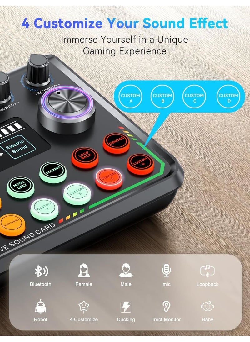 حزمة معدات البودكاست، واجهة صوتية كاملة مع ميكروفون مكثف للهواتف الذكية والكمبيوتر، بطاقة صوت حية قابلة للتوصيل والتشغيل، مثالية للبث، والغناء، ويوتيوب، والألعاب - Image 3