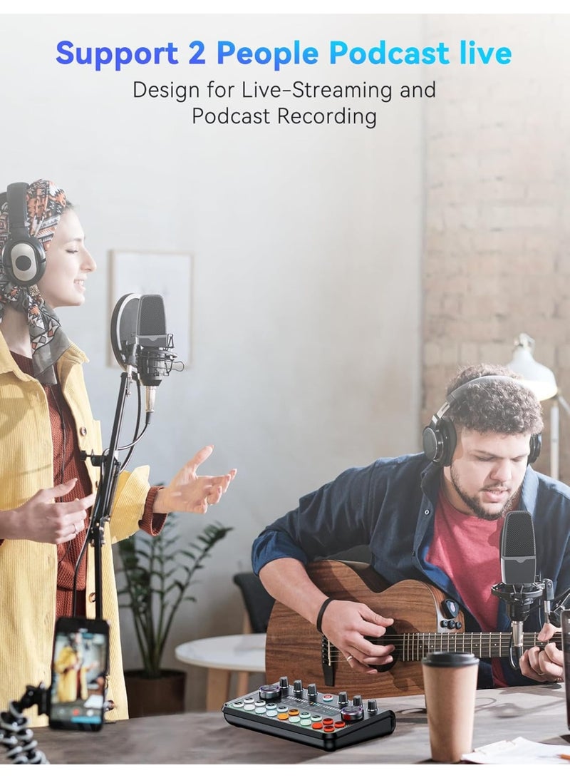 حزمة معدات البودكاست، واجهة صوتية كاملة مع ميكروفون مكثف للهواتف الذكية والكمبيوتر، بطاقة صوت حية قابلة للتوصيل والتشغيل، مثالية للبث، والغناء، ويوتيوب، والألعاب - Image 5