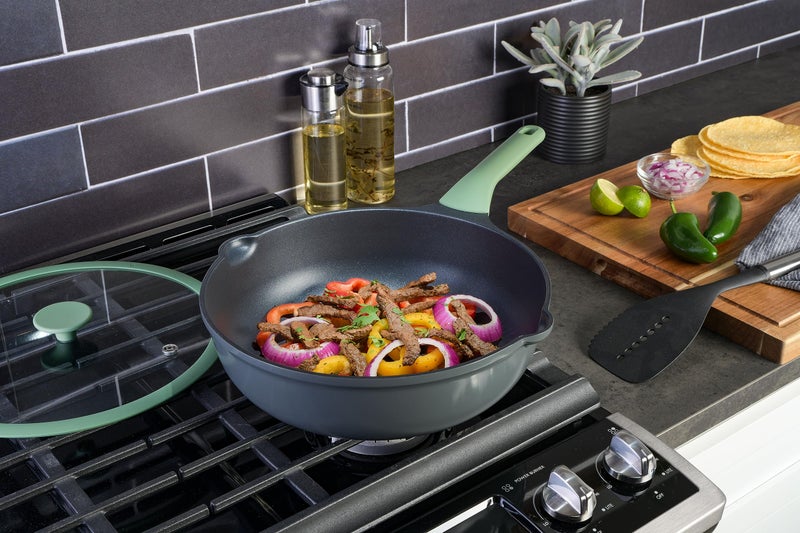 Kenmore Theodore 13 Inch Cast Aluminum SautÃ© Pan W/Lid Nonstick Interior and Induction Base - Image 2