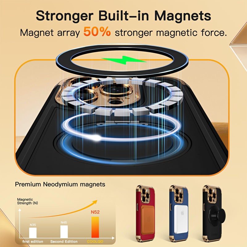 COOLQO for iPhone 14 Pro Max Case 6.7'' Upgraded 360Â° Spin Magnetic Stand [Compatible with Magsafe][Military Protection] Shockproof Protective Phone Holder Cover for iPhone 14 Pro Max, Black Gold - Image 4