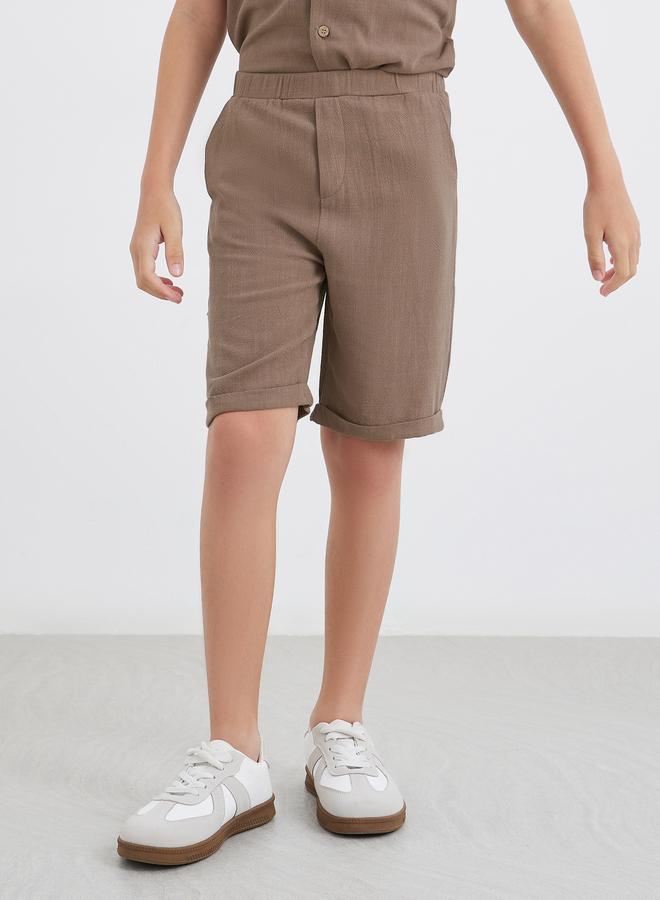 Styli Linen Look Plain Shirt and Shorts Set - Image 5