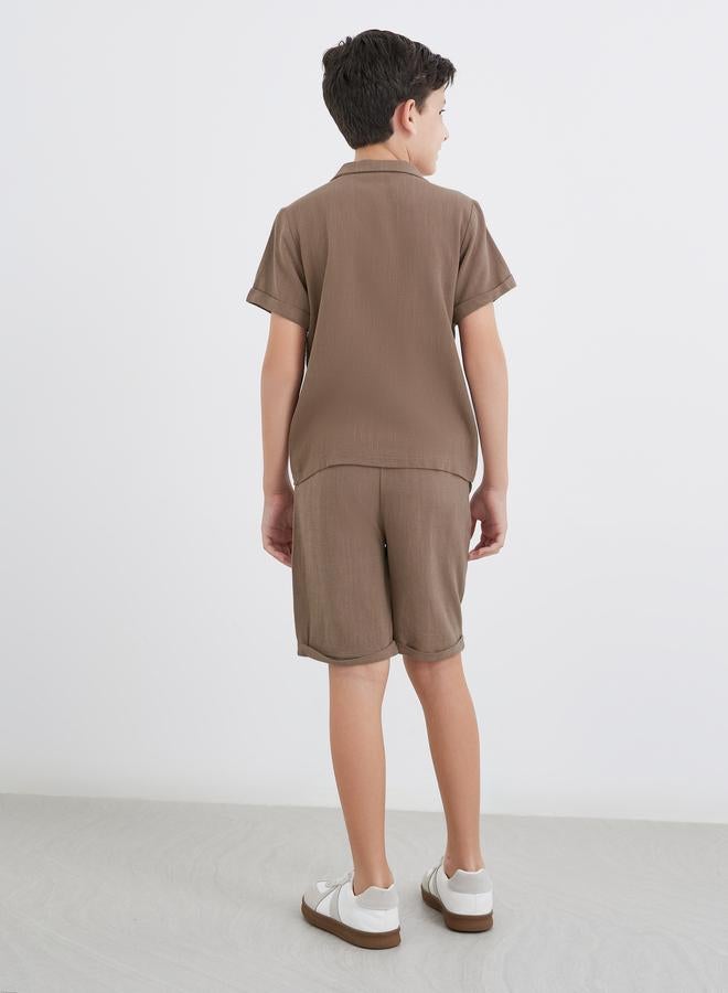 Styli Linen Look Plain Shirt and Shorts Set - Image 4