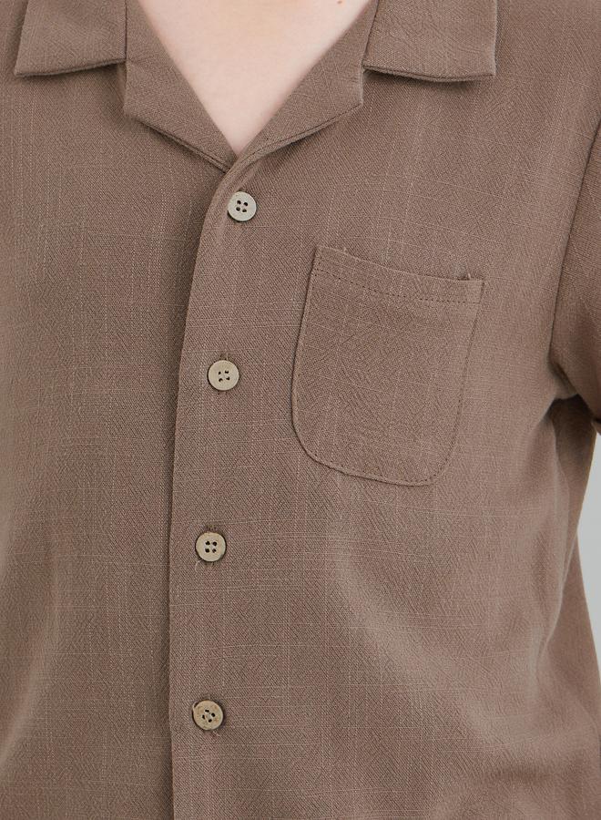 Styli Linen Look Plain Shirt and Shorts Set - Image 3