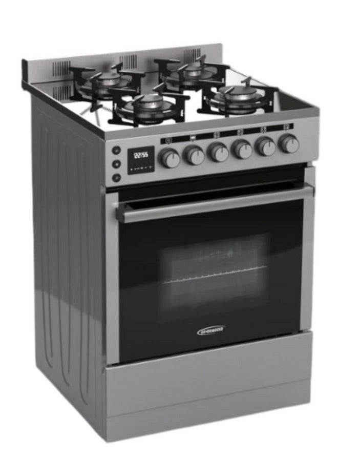 جينيرال جولد طباخ غاز جنرال جولد 60×60 سم قائم بذاته مع فرن غاز، 4 شعلات ساباف، مؤقت رقمي، باب زجاجي مزدوج، مروحة توربو، سطح زجاجي أسود، طلاء من الفولاذ المقاوم للصدأ، جاهز للعمل بالغاز المسال - Image 1