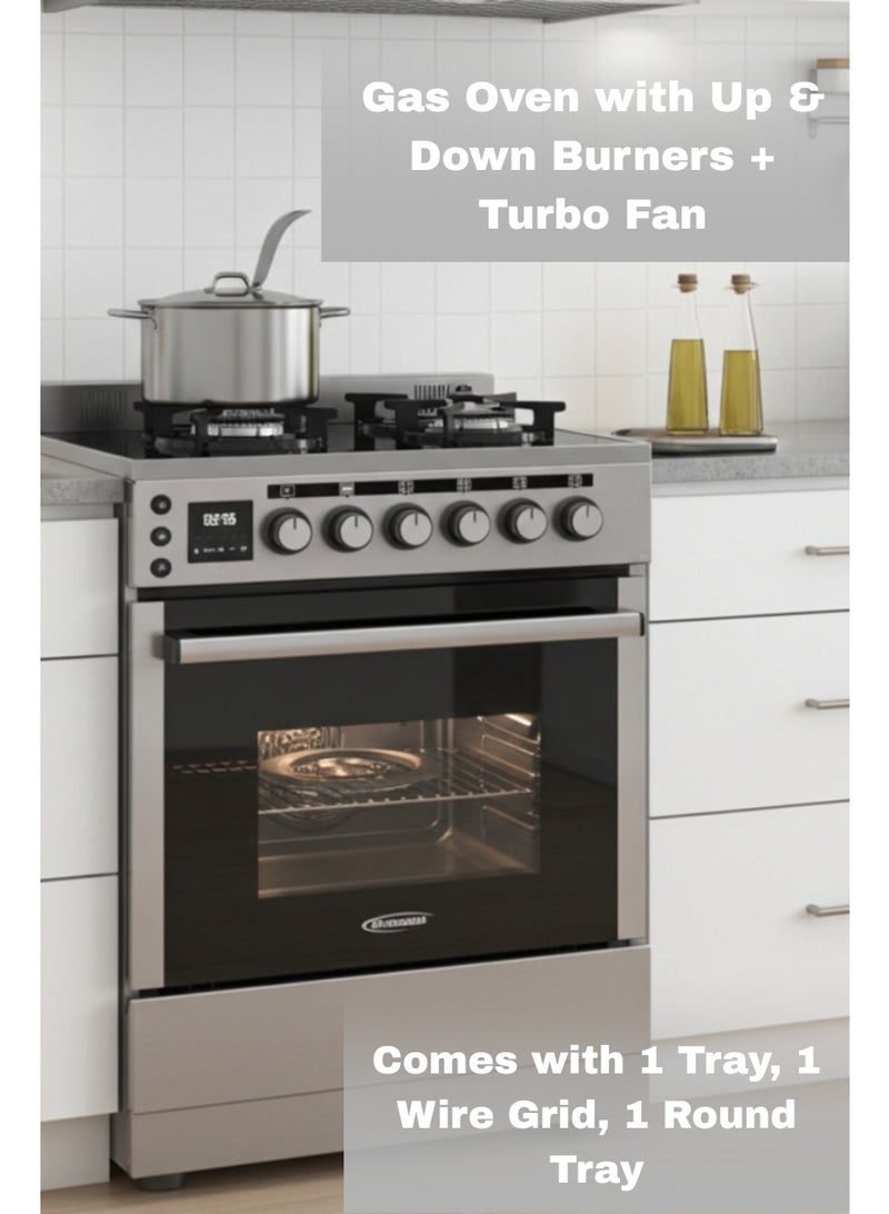 جينيرال جولد طباخ غاز جنرال جولد 60×60 سم قائم بذاته مع فرن غاز، 4 شعلات ساباف، مؤقت رقمي، باب زجاجي مزدوج، مروحة توربو، سطح زجاجي أسود، طلاء من الفولاذ المقاوم للصدأ، جاهز للعمل بالغاز المسال - Image 5