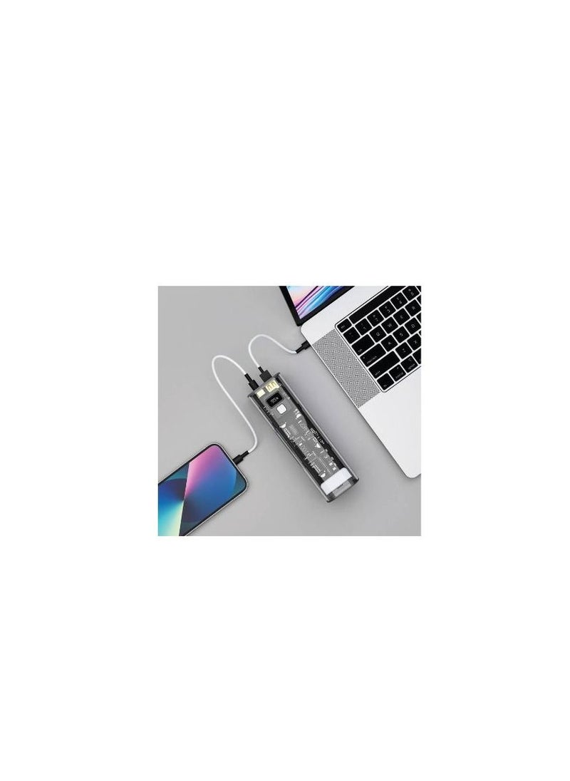 Powerology - 24000mAh Crystalline Series PD100 W Dual Output Power Bank, Fast-Charging, Digital Display, Power Dash 3.0 & Trendy Design Compatible with Laptops, Tablets, Smartphones, and etc. - Dark Gray/Blue - Image 1