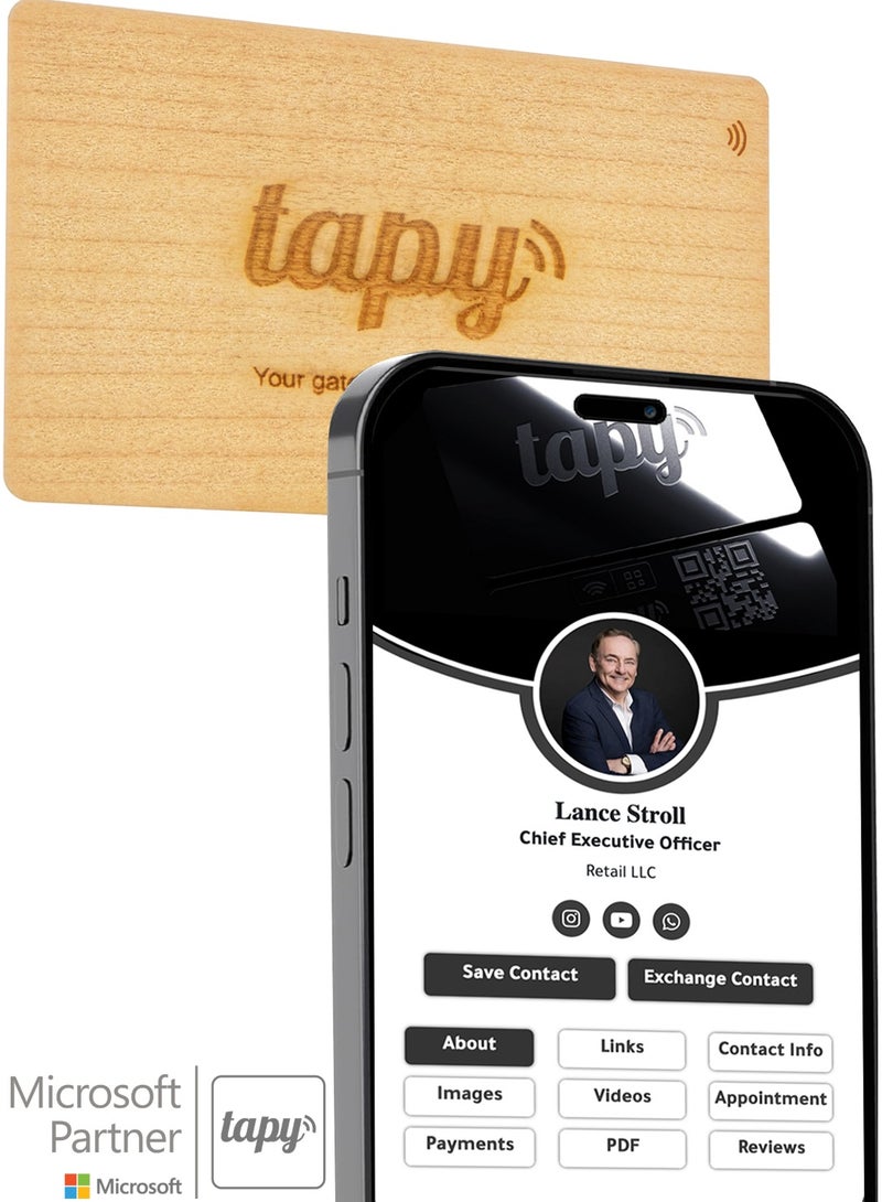 Tapy NFC Digital Business Card Premium Maple Wood Smart Card Instant Networking Contactless Technology iOS and Android Compatible Powered by Microsoft - Image 1