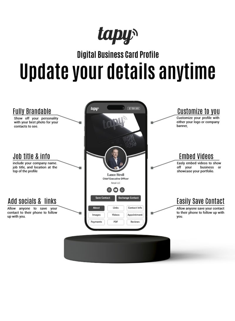 Tapy NFC Digital Business Card Premium Maple Wood Smart Card Instant Networking Contactless Technology iOS and Android Compatible Powered by Microsoft - Image 2