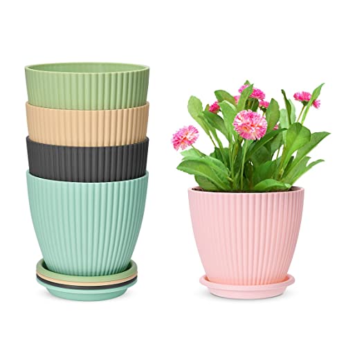 INKULTURE Plastic Round Flower Pots with Tray for Home Planters, Terrace, Garden Etc | Pack of 05 | Blue | Size 6.5 Inch | for Home Indoor & Outdoor Gardening Plants - Image 2