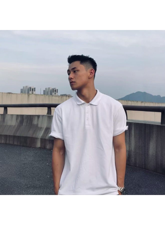 Homlean American Style Polo Shirt Men's Spring And Summer Solona Loose Simple And Comfortable Short-sleeved T-shirt 6 White M - Image 3