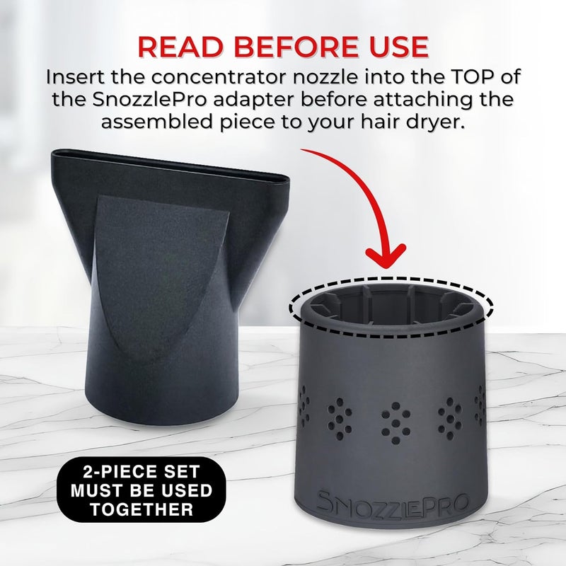 Snozzle Pro SnozzlePro Universal Hair Dryer Attachment Adapter with Concentrator Nozzle Replacement - Fits Most Blow Dryer Diameters from 1.5” to 2.25” (2-Piece Set) - Image 1