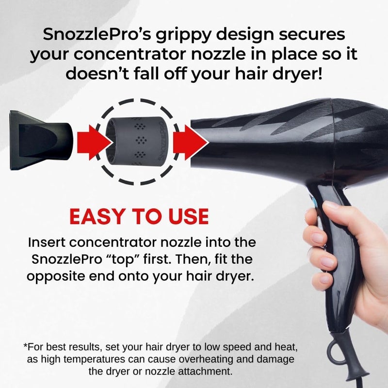 Snozzle Pro SnozzlePro Universal Hair Dryer Attachment Adapter with Concentrator Nozzle Replacement - Fits Most Blow Dryer Diameters from 1.5” to 2.25” (2-Piece Set) - Image 3