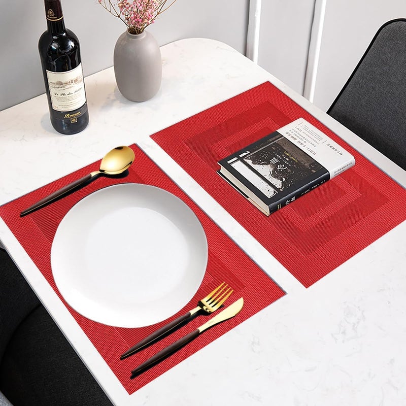 pigchcy Placemats,Washable Vinyl Woven Table Mats,Elegant Durable Placemats for Dining Table Set of 6 (18 x 12 inches,Passionate Red) - Image 4