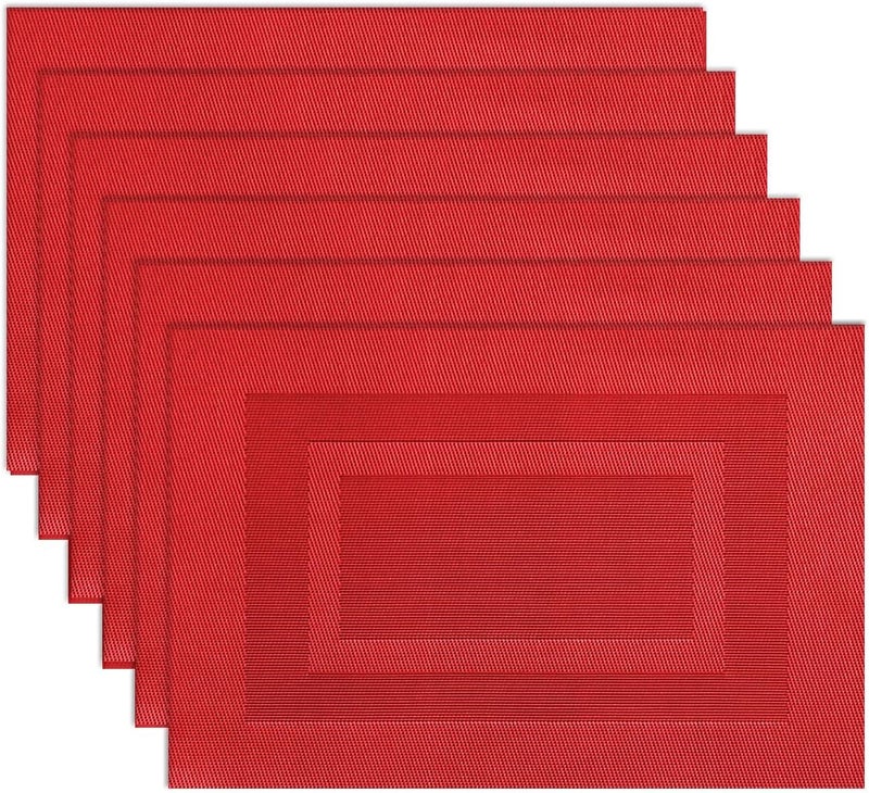 pigchcy Placemats,Washable Vinyl Woven Table Mats,Elegant Durable Placemats for Dining Table Set of 6 (18 x 12 inches,Passionate Red) - Image 1