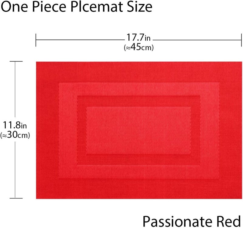 pigchcy Placemats,Washable Vinyl Woven Table Mats,Elegant Durable Placemats for Dining Table Set of 6 (18 x 12 inches,Passionate Red) - Image 2