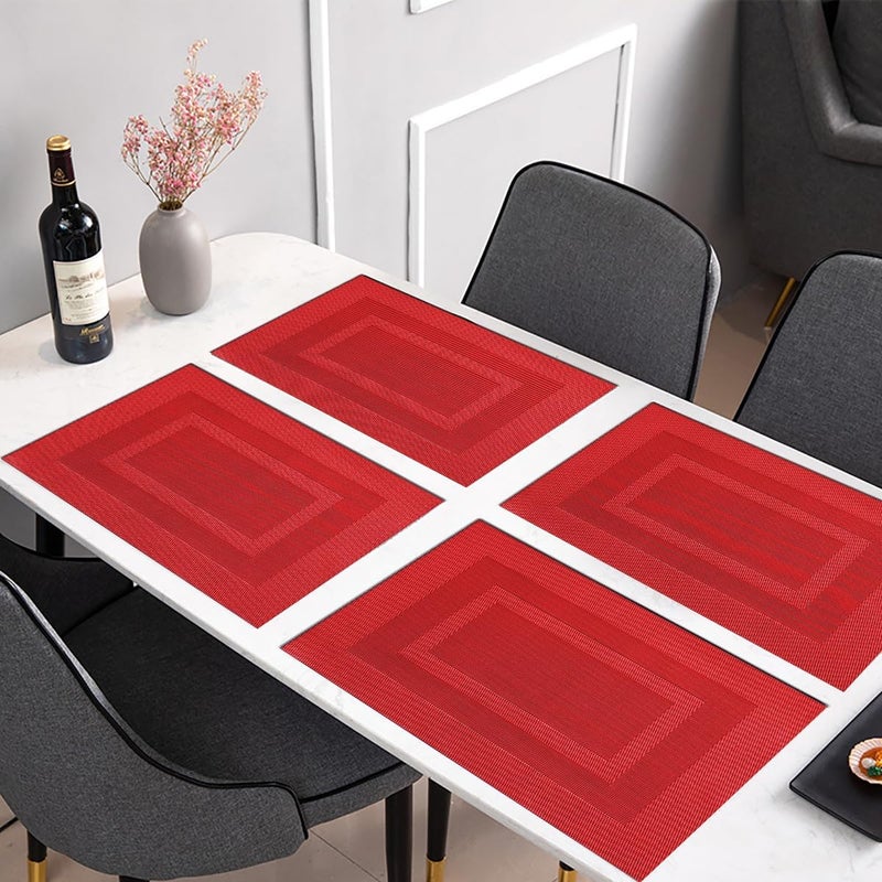 pigchcy Placemats,Washable Vinyl Woven Table Mats,Elegant Durable Placemats for Dining Table Set of 6 (18 x 12 inches,Passionate Red) - Image 5