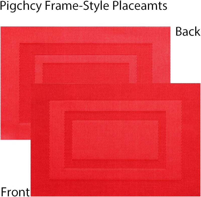 pigchcy Placemats,Washable Vinyl Woven Table Mats,Elegant Durable Placemats for Dining Table Set of 6 (18 x 12 inches,Passionate Red) - Image 3