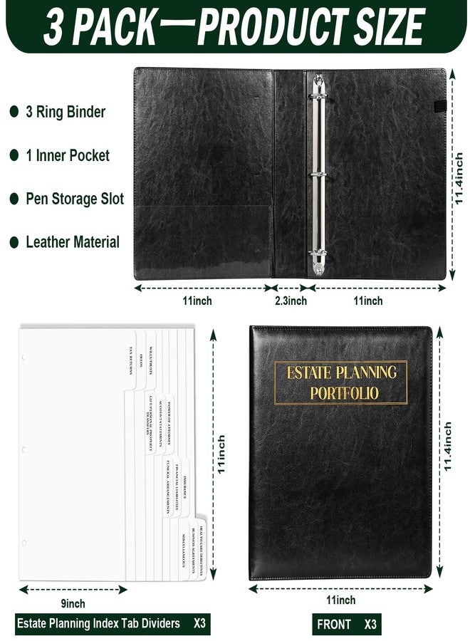 WANGDEFA 3 Pack Estate Planning Portfolio Binder Leather 11 * 11.5Inch Estate Planning Index Tab Dividers Estate Organizer with Labels 3-Ring Binders Leather Material for Estate Planning Attorney Personal Use - Image 2