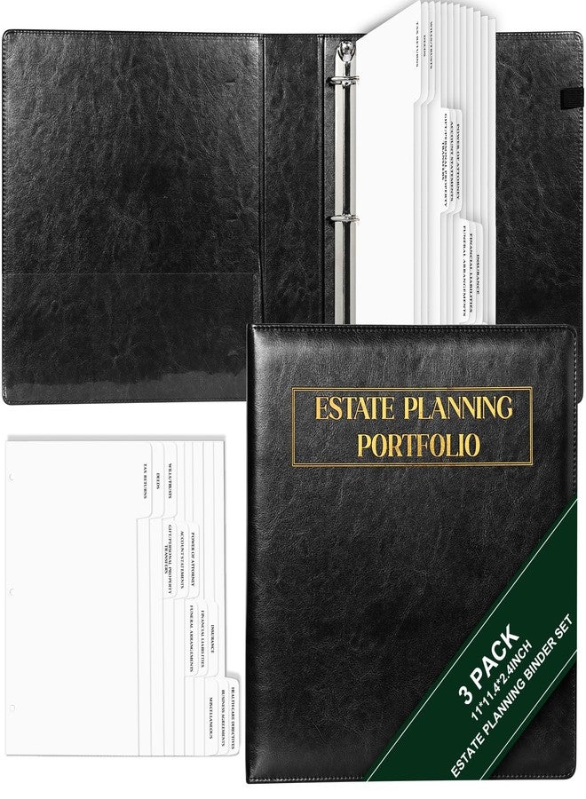 WANGDEFA 3 Pack Estate Planning Portfolio Binder Leather 11 * 11.5Inch Estate Planning Index Tab Dividers Estate Organizer with Labels 3-Ring Binders Leather Material for Estate Planning Attorney Personal Use - Image 1