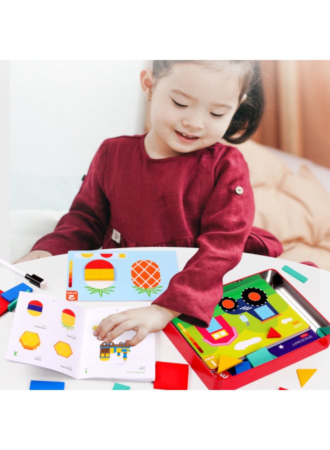 أحجية مغناطيسية خشبية ذكية، ألغاز هندسية كرتونية إبداعية، مكعبات بناء معرفية، ألعاب تطوير الذكاء للتعليم المبكر - اللون: منشار هندسي إبداعي - Image 5