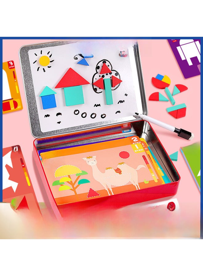 أحجية مغناطيسية خشبية ذكية، ألغاز هندسية كرتونية إبداعية، مكعبات بناء معرفية، ألعاب تطوير الذكاء للتعليم المبكر - اللون: منشار هندسي إبداعي - Image 2