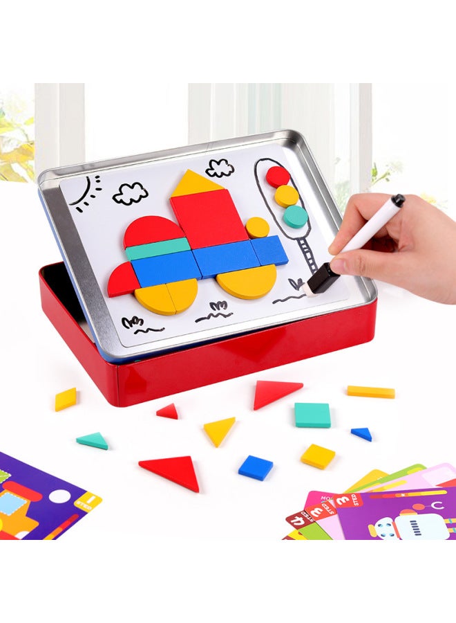 أحجية مغناطيسية خشبية ذكية، ألغاز هندسية كرتونية إبداعية، مكعبات بناء معرفية، ألعاب تطوير الذكاء للتعليم المبكر - اللون: منشار هندسي إبداعي - Image 3