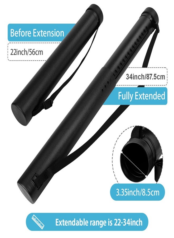 DEWEL Poster Tubes with Strap, Poster Documents Storage Tube, Extendable Tube for Blueprint Holder, Art Storage Drafting Transport Tube, Expands from 22 to 34 inches, Black/Brown 3 Packs - Image 2