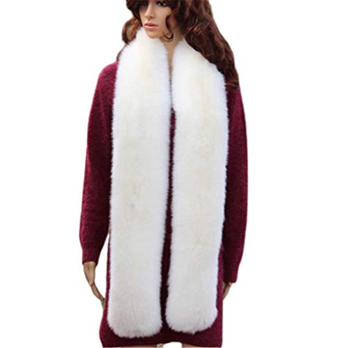 LDFWAY Long Men Women Faux Fur Collar Winter Warm Wrap Stole Scarf Shawl Shrug (White) - Image 1