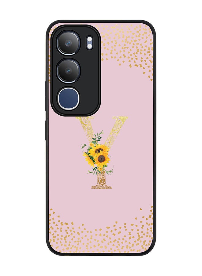Stylizedd For vivo Y19s / Y19s Pro Case,Slim fit Camera Protection, Shockproof Thin Phone cover  - Custom Floral Monogram - Y  (Pink )