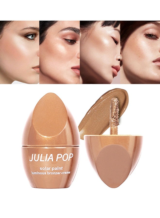 جوليا بوب كريم برونزر مضيء، قلم تحديد الهايلايتر لتوهج الوجه، فرشاة إسفنجية لؤلؤية لرأس القلم، مقاوم للماء، طويل الأمد وغير دهني، إضاءة خفيفة للوجه والجسم للنساء - 01 - Image 1