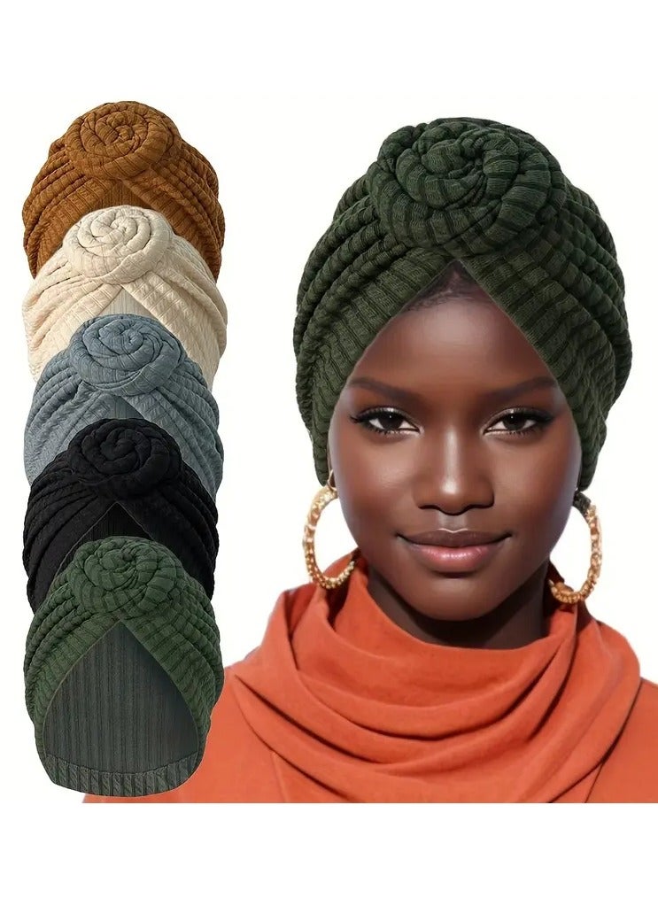 روزينو منقوش عمامة عقدة عمامة خمر لون صلب رأس ملف قبعة كلاسيكية حجاب رمضان غطاء علاج كيميائي للنساء - Image 5