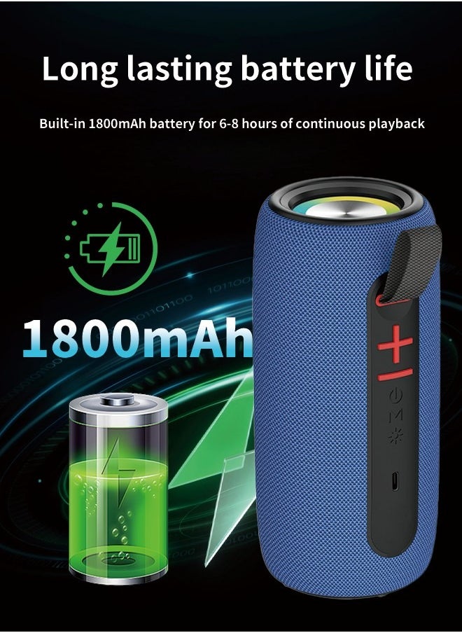 برودو مكبر صوت محمول يعمل بتقنية البلوتوث، ستيريو لاسلكي مقاوم للماء مع راديو FM/شحن USB/فلاش USB/فلاش جيجابايت، تعزيز الجهير، صوت عالي الدقة للاستخدام الخارجي والسفر والمنزل أزرق  - Image 2