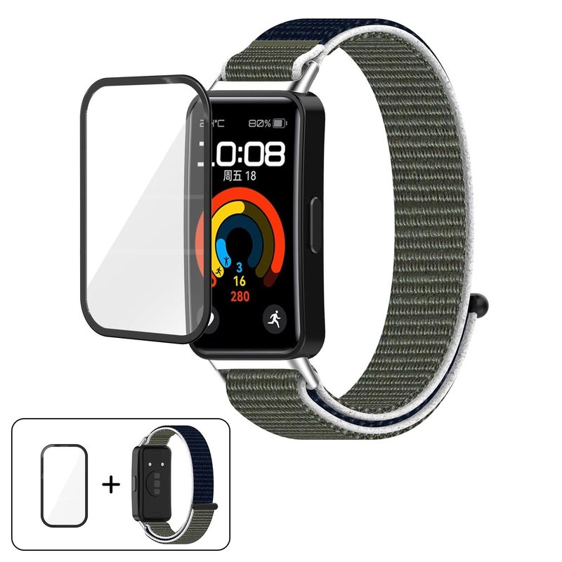 erorex For Huawei Band 10 / 10 Nfc Nylon Hook And Loop Fastener Watch Band With 3D Curved Film(Grey Blue) - Image 1