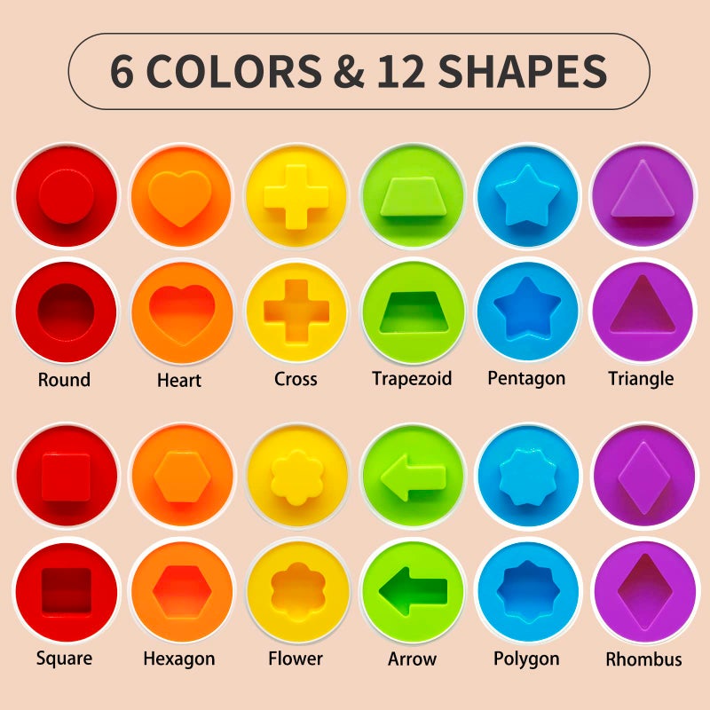 MOONTOY Matching Eggs for Toddlers 1-3, 12PCS Preschool Educational Learning Color & Shape Sorter Sensory Montessori Toy Toddler Easter Eggs Basket Stuffers Gift for 1 2 3 Year Old Kid Baby Boy Girl - Image 2