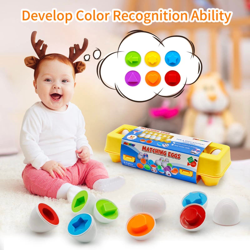 MOONTOY Matching Eggs for Toddlers 1-3, 12PCS Preschool Educational Learning Color & Shape Sorter Sensory Montessori Toy Toddler Easter Eggs Basket Stuffers Gift for 1 2 3 Year Old Kid Baby Boy Girl - Image 4